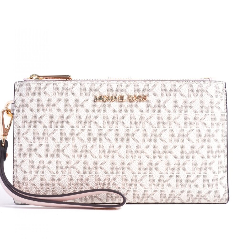Michael Kors Jet Set Travel Signature Logo Smartphone Double Zip Wallet Wristlet